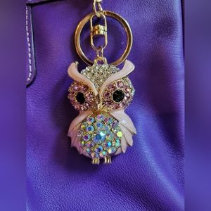 Rhinestone Pink Owl Bag Charm 🦉